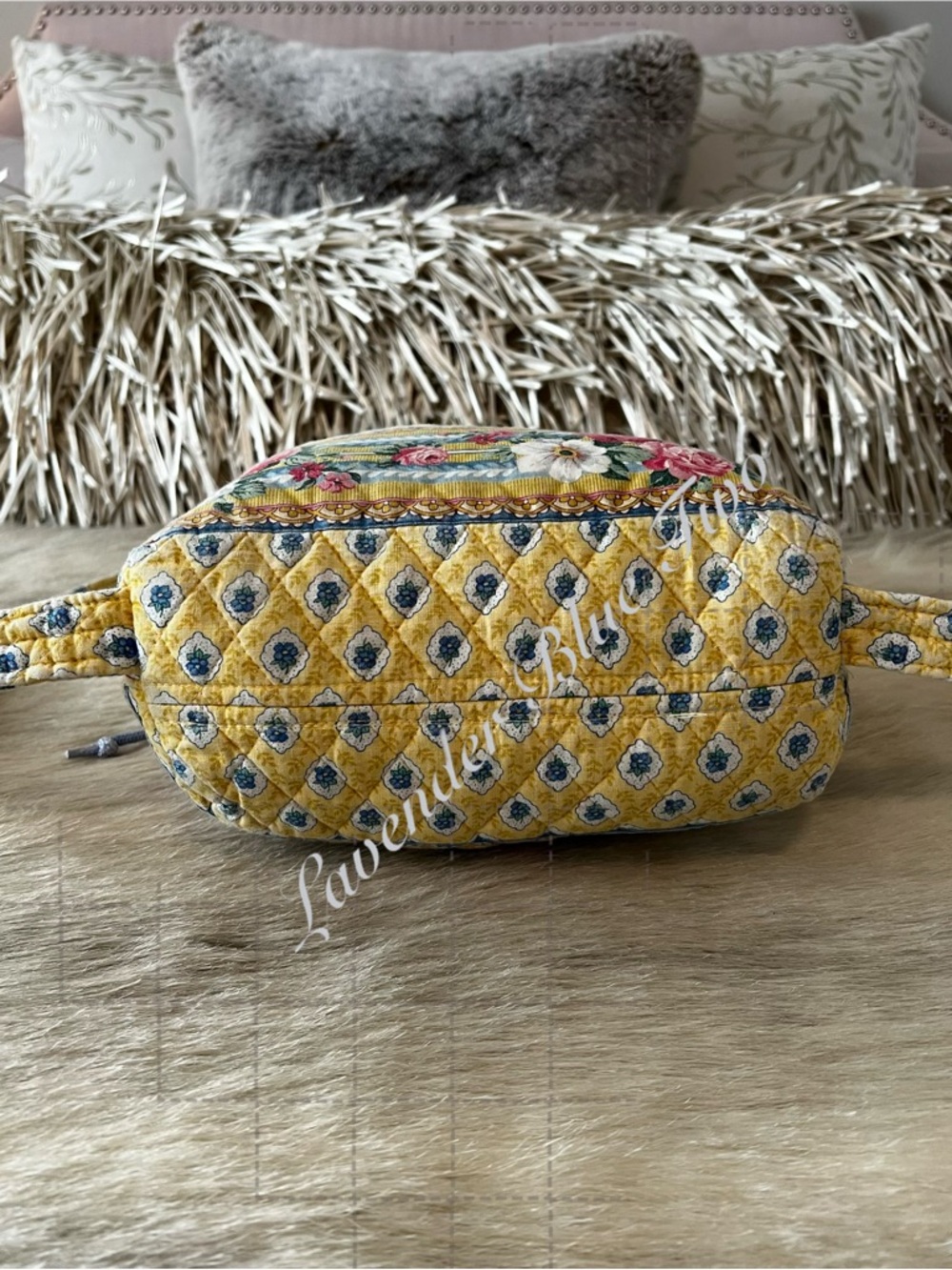 Vintage VERA BRADLEY Elizabeth 1997 Flap Drawstring Backpack Yellow Blue Indiana - Picture 12 of 16